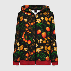 Женская толстовка на молнии Хохлома - цветы и ягоды