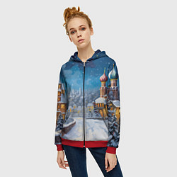 Толстовка на молнии женская Москва новый год, цвет: 3D-красный — фото 2