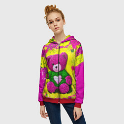 Толстовка на молнии женская Розовый мишка в вязаном свитере, цвет: 3D-красный — фото 2