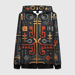 Женская толстовка на молнии Абстрактный паттерн в славянском стиле на тёмном ф