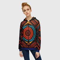 Толстовка на молнии женская Орнамент в африканском стиле на тёмном фоне, цвет: 3D-синий — фото 2