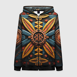 Толстовка на молнии женская Орнамент в стиле африканских племён, цвет: 3D-черный