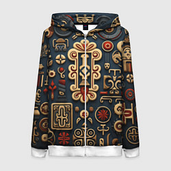 Толстовка на молнии женская Абстрактный паттерн в славянском стиле, цвет: 3D-белый