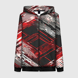 Толстовка на молнии женская Киберпанк линии белые и красные, цвет: 3D-черный