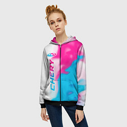 Толстовка на молнии женская Chery neon gradient style по-вертикали, цвет: 3D-черный — фото 2