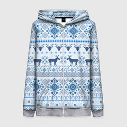 Толстовка на молнии женская Blue sweater with reindeer, цвет: 3D-меланж