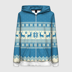 Женская толстовка на молнии Sweater with deer on a blue background