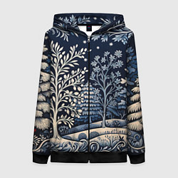 Толстовка на молнии женская Ледяные узоры нового года, цвет: 3D-черный