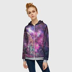 Толстовка на молнии женская Пурпурные космические туманности со звездами, цвет: 3D-меланж — фото 2