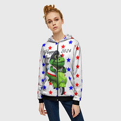 Толстовка на молнии женская Крутой дракон на скутере 2024, цвет: 3D-черный — фото 2