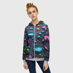 Толстовка на молнии женская Абстрактция с разноцветными металлическими овалами, цвет: 3D-меланж — фото 2
