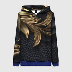 Толстовка на молнии женская Золотые узоры в виде листьев, цвет: 3D-синий