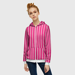 Толстовка на молнии женская Розовый в полоску с узором, цвет: 3D-белый — фото 2
