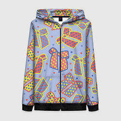Толстовка на молнии женская Узор с яркими разноцветными бантами в горошек, цвет: 3D-черный