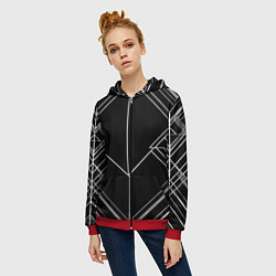Толстовка на молнии женская Полосы на чёрном фоне, цвет: 3D-красный — фото 2