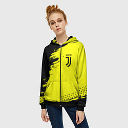 Толстовка на молнии женская Juventus спортивные краски, цвет: 3D-черный — фото 2