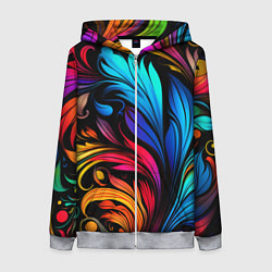 Женская толстовка на молнии Паттерн с узорами на черном фоне