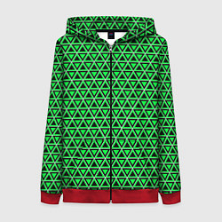 Толстовка на молнии женская Зелёные и чёрные треугольники, цвет: 3D-красный