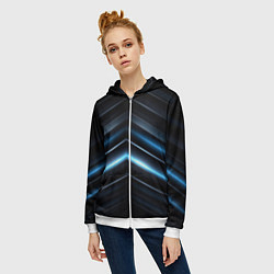 Толстовка на молнии женская Синий неоновый яркий свет на черном абстрактном фо, цвет: 3D-белый — фото 2