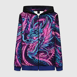 Толстовка на молнии женская Neon Japanese dragon - irezumi, цвет: 3D-синий