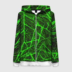 Женская толстовка на молнии Зелёная паутина на чёрном фоне