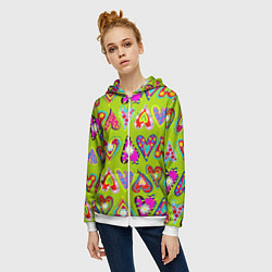 Толстовка на молнии женская Разноцветные сердца в мексиканском стиле, цвет: 3D-белый — фото 2
