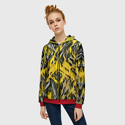 Толстовка на молнии женская Жёлтый огонь и камень, цвет: 3D-красный — фото 2