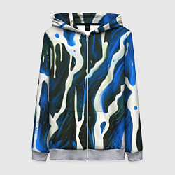 Женская толстовка на молнии Текучая краска белая и синяя
