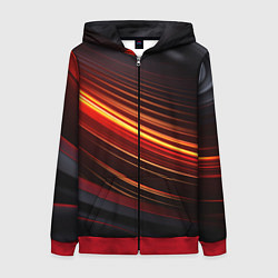 Толстовка на молнии женская Яркая оранжевая полосы на черной абстракции, цвет: 3D-красный