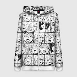 Толстовка на молнии женская Ahegao pattern, цвет: 3D-белый