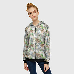 Толстовка на молнии женская Российские денежные купюры, цвет: 3D-черный — фото 2