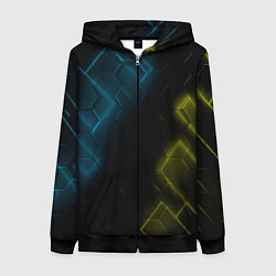 Толстовка на молнии женская Нано соты и неон, цвет: 3D-черный