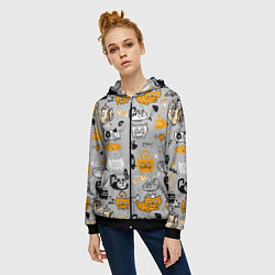 Толстовка на молнии женская Коты мемы цветные, цвет: 3D-черный — фото 2