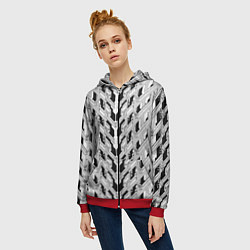 Толстовка на молнии женская Белая техно броня, цвет: 3D-красный — фото 2