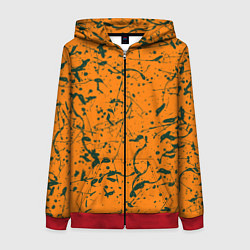 Женская толстовка на молнии Оранжевый с брызгами зеленой краски