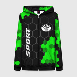 Толстовка на молнии женская Daewoo green sport hexagon, цвет: 3D-черный