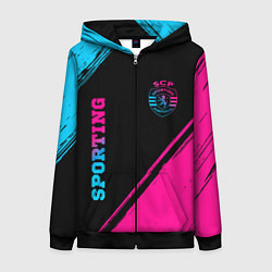 Толстовка на молнии женская Sporting - neon gradient вертикально, цвет: 3D-черный