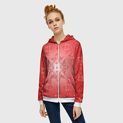 Толстовка на молнии женская Красный симметричный узор, цвет: 3D-белый — фото 2