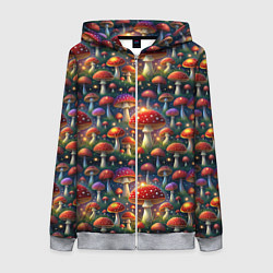 Женская толстовка на молнии Красные мухоморы в лесу паттерн