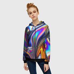 Толстовка на молнии женская Абстрактный разноцветный жидкий металл, цвет: 3D-черный — фото 2