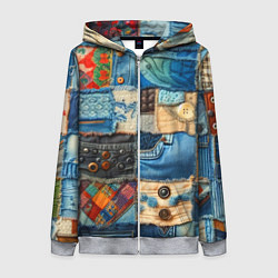 Женская толстовка на молнии Vanguard denim patchwork - ai art