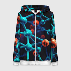 Толстовка на молнии женская Молекулы под микроскопом, цвет: 3D-белый