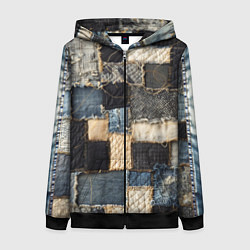 Женская толстовка на молнии Заплатки пэчворк на джинсе