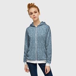 Толстовка на молнии женская Серо-голубой цветочный однотонный узор, цвет: 3D-белый — фото 2