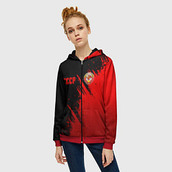 Толстовка на молнии женская СССР - черно-красный, цвет: 3D-красный — фото 2