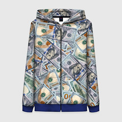 Толстовка на молнии женская Банкноты сто долларов, цвет: 3D-синий