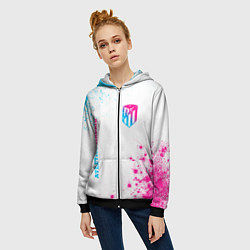 Толстовка на молнии женская Atletico Madrid neon gradient style вертикально, цвет: 3D-черный — фото 2