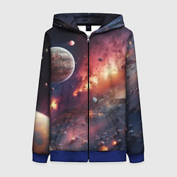 Толстовка на молнии женская Космический мир, цвет: 3D-синий