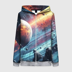 Толстовка на молнии женская Объемный космос и планеты, цвет: 3D-меланж