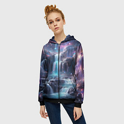 Толстовка на молнии женская Волшебный ночной водопад, цвет: 3D-черный — фото 2